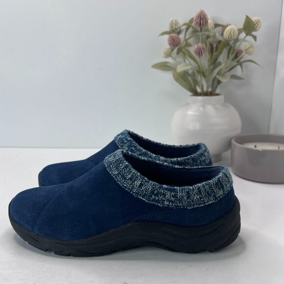 Vionic Arbor Suede Knit Cuff Slip On Clog Blue Women's 6 NWOB Casual Microfleece - Picture 1 of 9